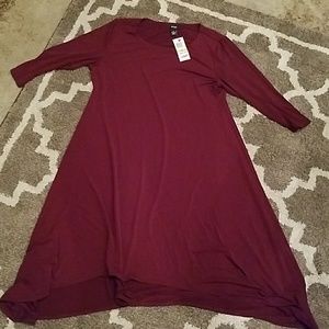 NWT asymmetrical dress 14, 3/4 sleeve Burgundy